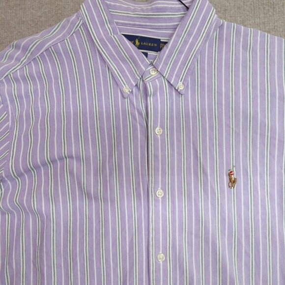 Polo Ralph Lauren Shirt 2XL Purple Striped Knit Oxford Slim Fit - Picture 1 of 7